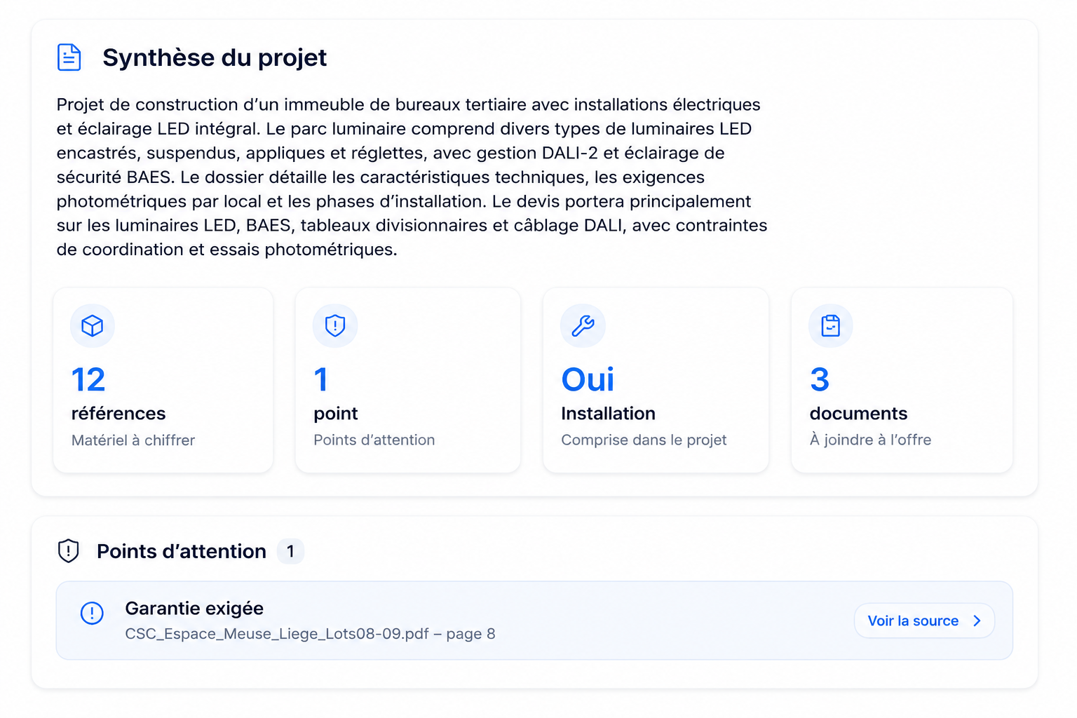 Synthèse du projet Valixo avec résumé et indicateurs clés